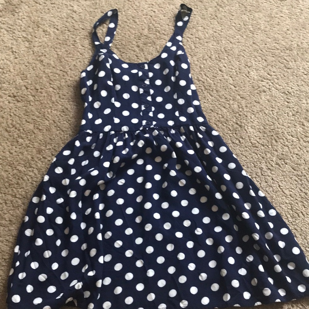 navy blue w/ white polka dot mini dress